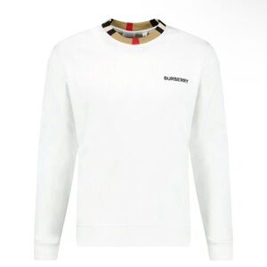 $510 NWT BURBERRY JARRAD WHITE COTTON ICON STRIPE COLLAR BLACK LOGO SWEATER L